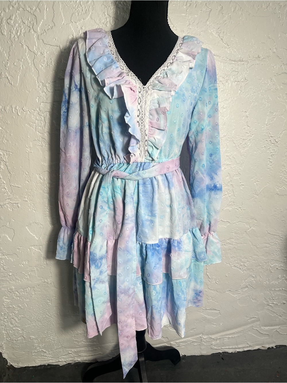 Simply Southern Pastel Tie Dye Ruffle Tiered Dress Size S NWT